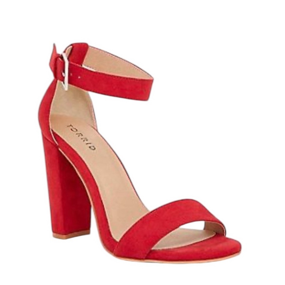 NWT Torrid Women's Red Ankle Strap 4 in Block Heel Faux Suede Sandals 9W